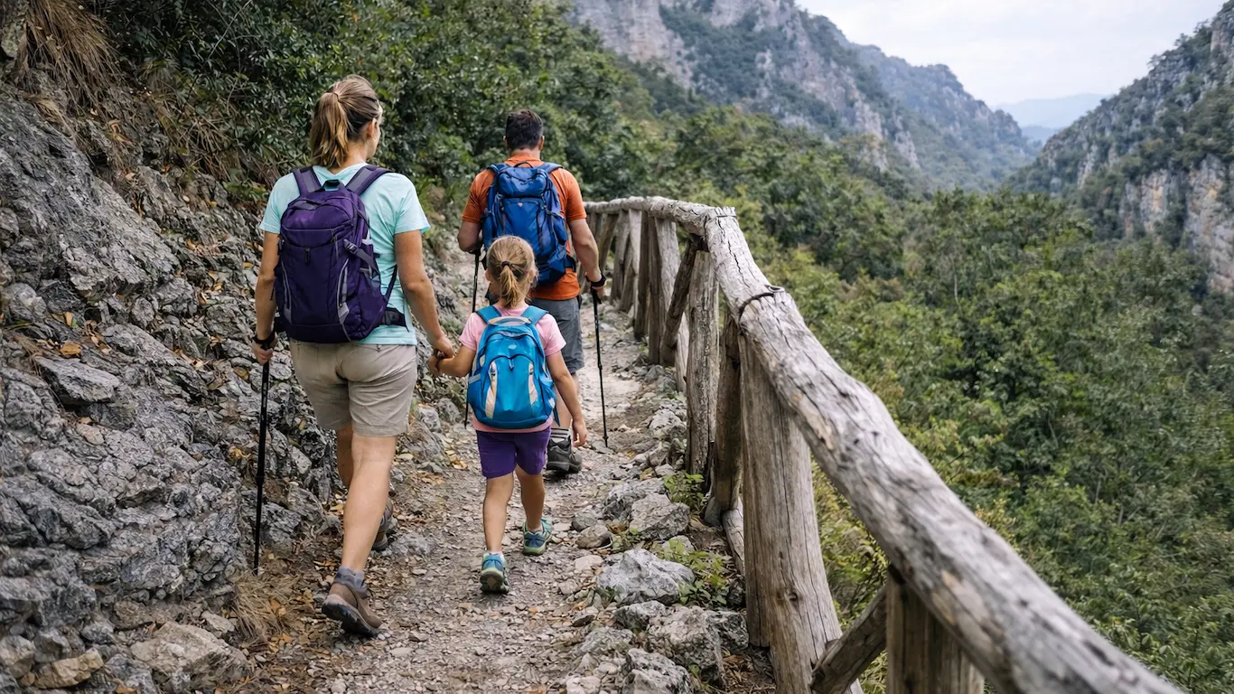 a group of hikers during the family friendly hike near litochoro olympus